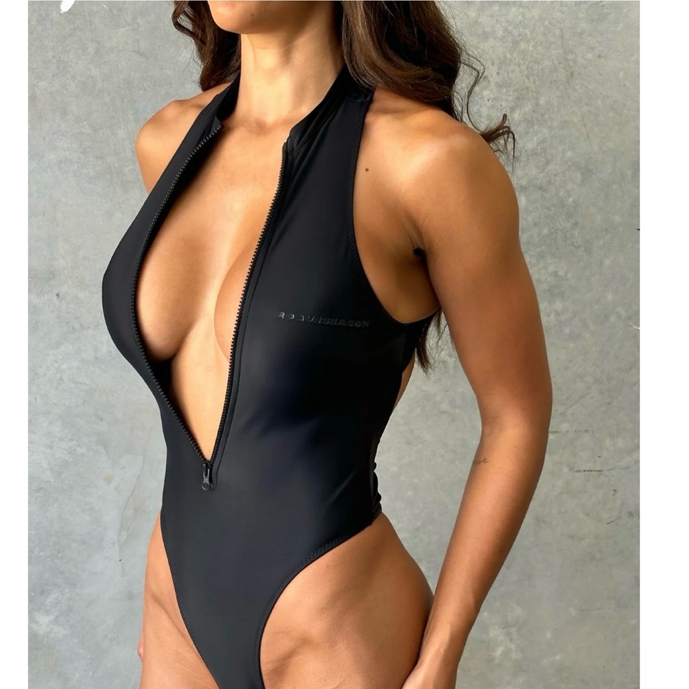 Black Zip Front Swimsuit